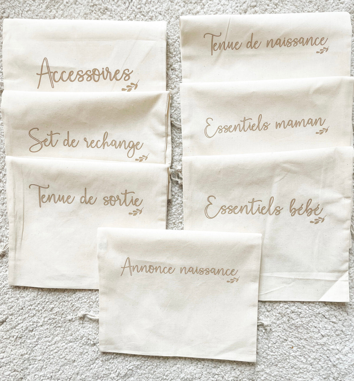 Set de 7 pochons en coton pour organiser la valise de maternité
